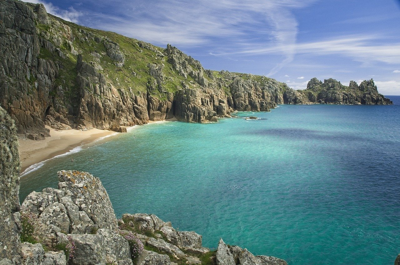 beach, cliffs, sea